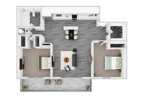 Floor plan for 2 beds, 1 bath, 860 sqft
